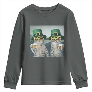 Funny St Patricks Day Cats Drinking Beer Meme Youth Sweatshirt TS14 Dark Heather Print Your Wear