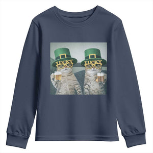 Funny St Patricks Day Cats Drinking Beer Meme Youth Sweatshirt TS14 Navy Print Your Wear