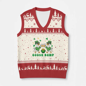 Funny St Patricks Day Goose Drinking Beer V-Neck Knit Sweater Vest Goose Bump TS14 Beige Red Print Your Wear