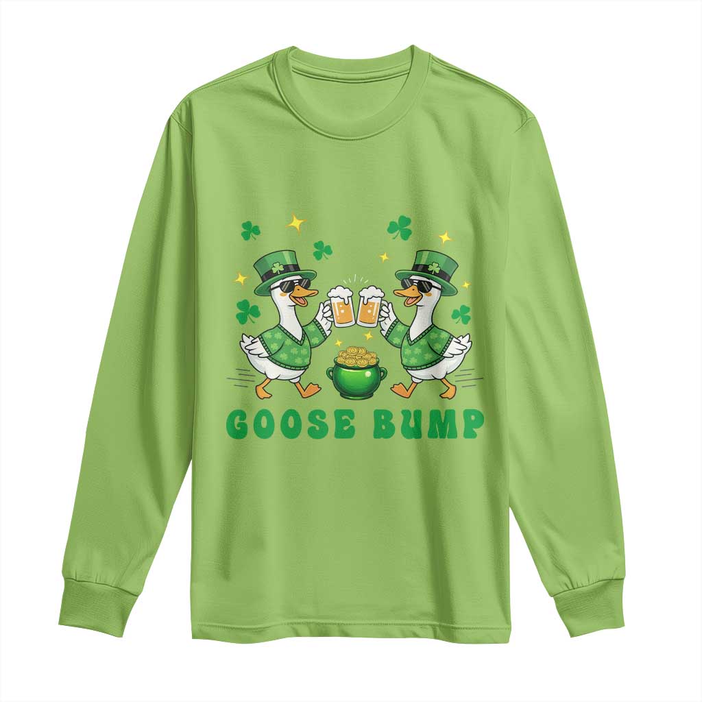 Funny St Patricks Day Goose Drinking Beer Long Sleeve Shirt Goose Bump TS14 Lime Print Your Wear