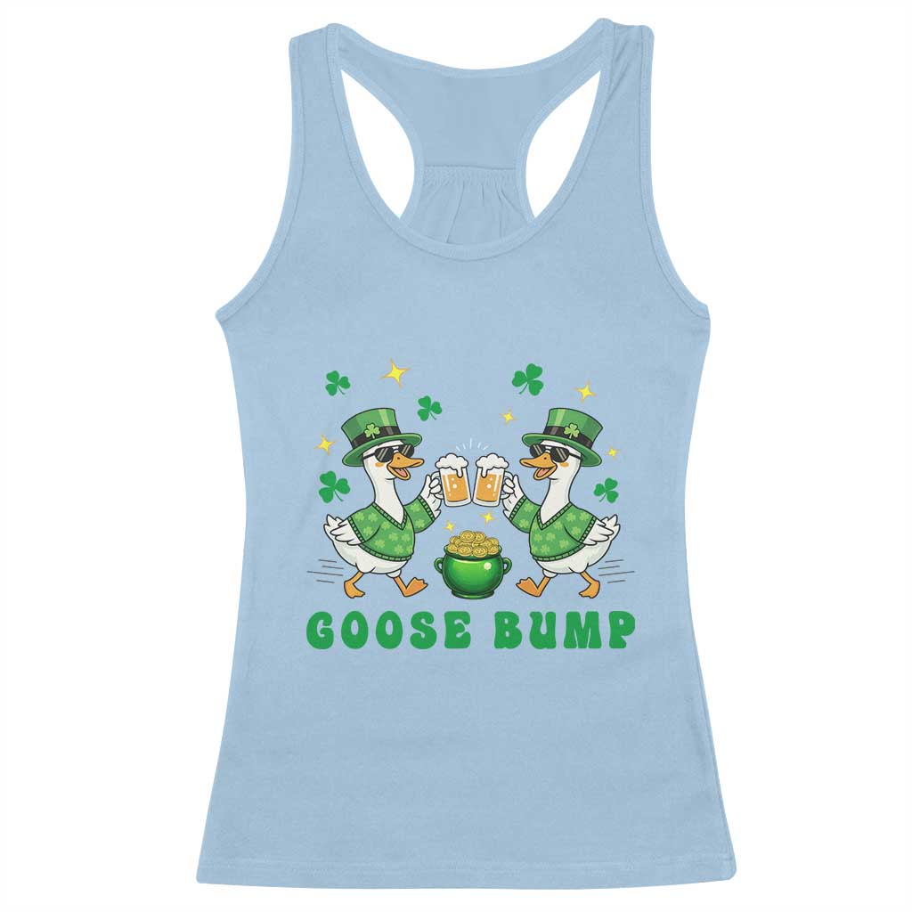 Funny St Patricks Day Goose Drinking Beer Racerback Tank Top Goose Bump TS14 Light Blue Print Your Wear