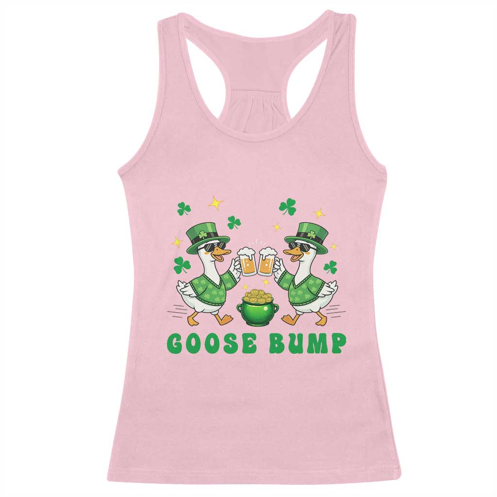 Funny St Patricks Day Goose Drinking Beer Racerback Tank Top Goose Bump TS14 Light Pink Print Your Wear