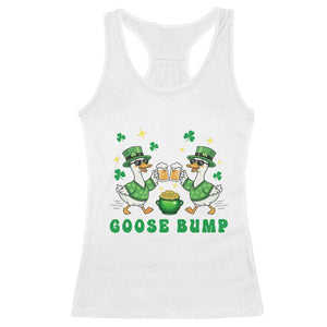 Funny St Patricks Day Goose Drinking Beer Racerback Tank Top Goose Bump TS14 White Print Your Wear