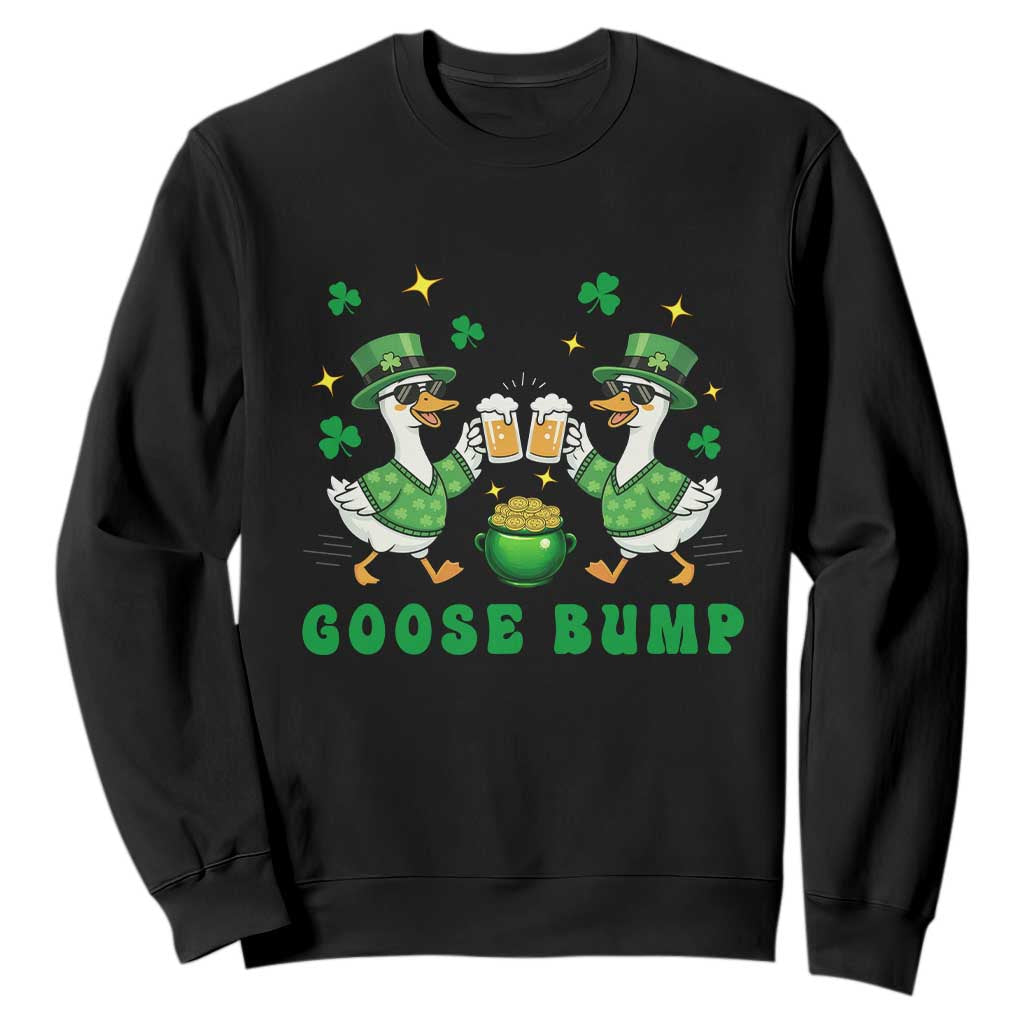 Funny St Patricks Day Goose Drinking Beer Sweatshirt Goose Bump TS14 Black Print Your Wear