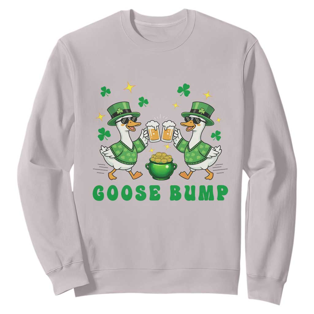 Funny St Patricks Day Goose Drinking Beer Sweatshirt Goose Bump TS14 Ice Gray Print Your Wear