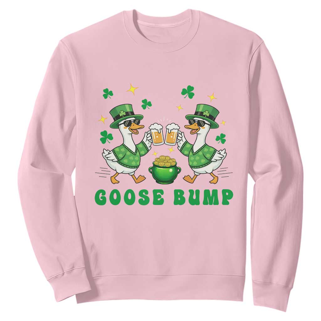 Funny St Patricks Day Goose Drinking Beer Sweatshirt Goose Bump TS14 Light Pink Print Your Wear