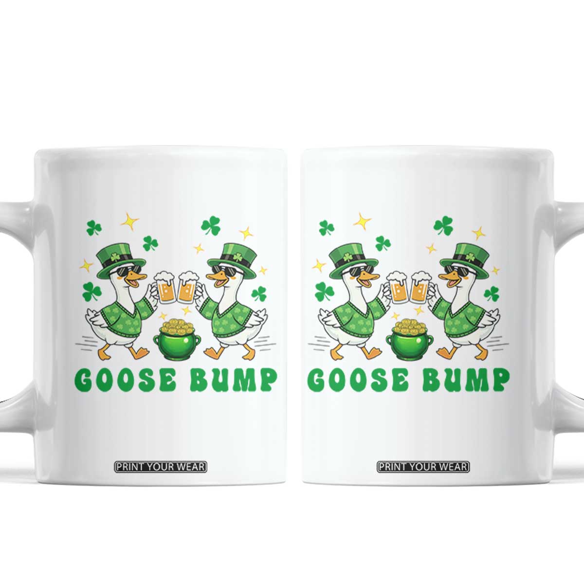 Funny St Patricks Day Goose Drinking Beer Coffee Mug Goose Bump TS14 White Print Your Wear