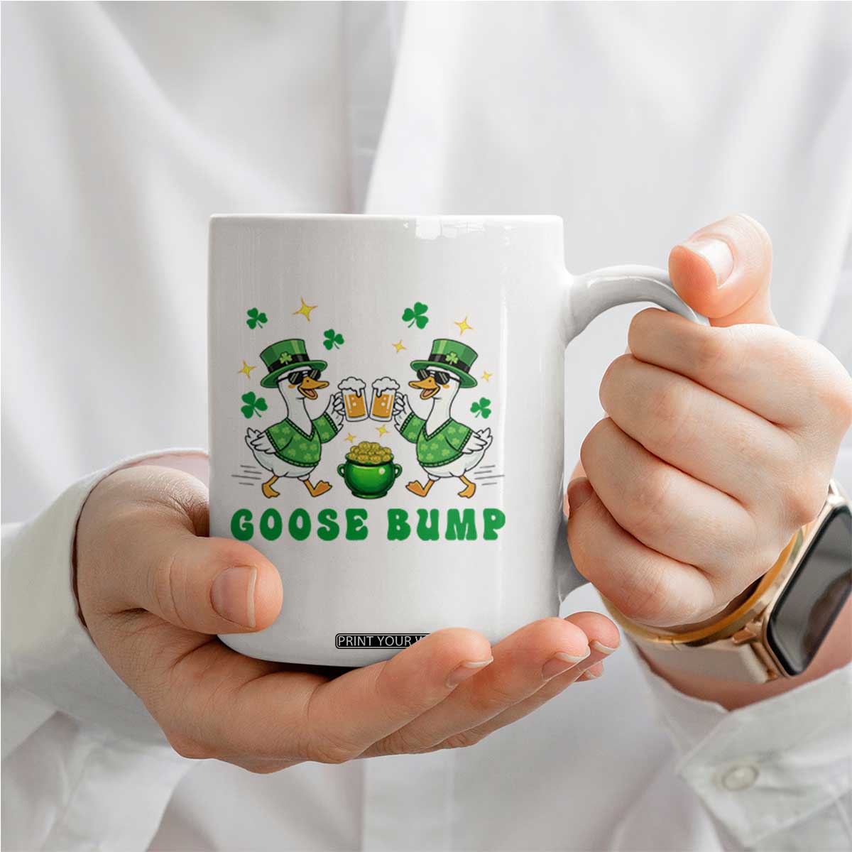 Funny St Patricks Day Goose Drinking Beer Coffee Mug Goose Bump TS14 Print Your Wear