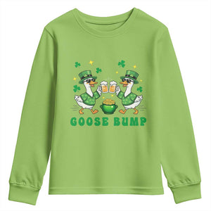 Funny St Patricks Day Goose Drinking Beer Youth Sweatshirt Goose Bump TS14 Lime Print Your Wear