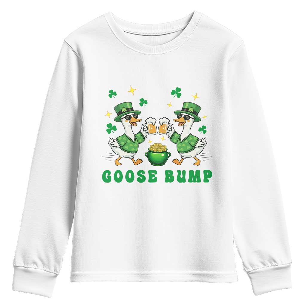 Funny St Patricks Day Goose Drinking Beer Youth Sweatshirt Goose Bump TS14 White Print Your Wear