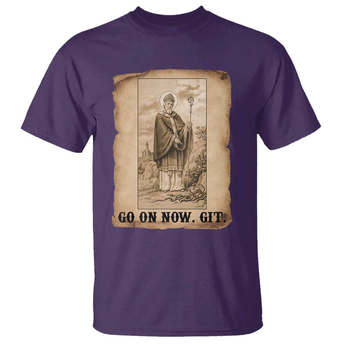 Funny Saint Patrick Irish Catholic St Patrick's Day T Shirt Go On Now Git TS14 Purple Print Your Wear