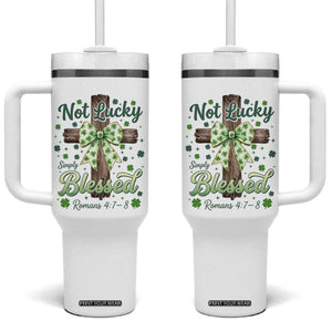 Shamrock Cross Irish St Patrick's Day Tumbler With Handle Not Lucky Simply Blessed TS14 One Size: 40 oz White Print Your Wear