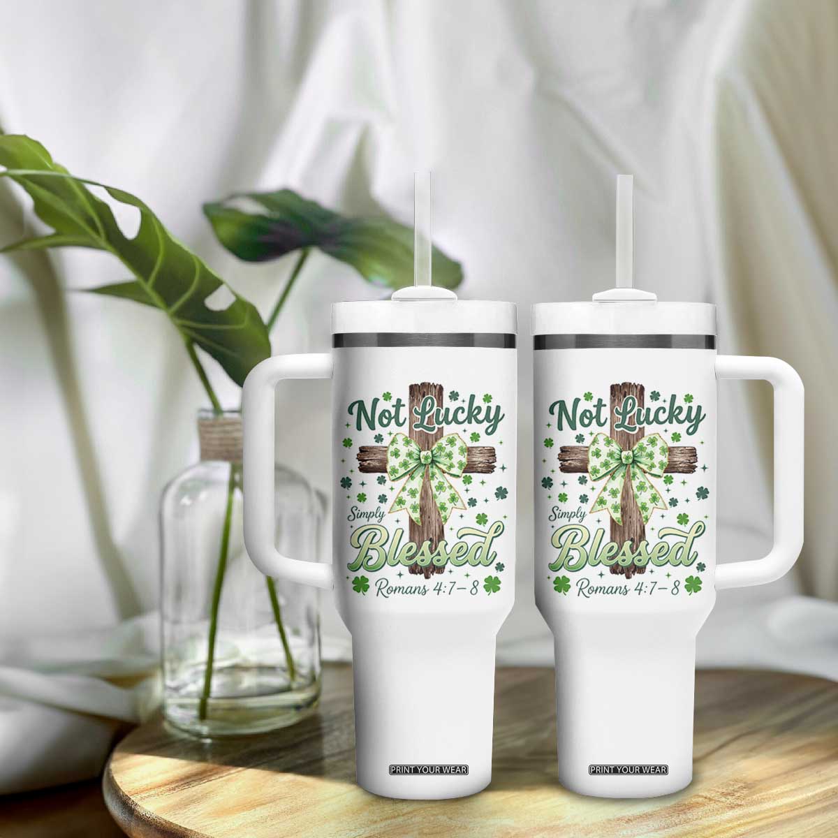 Shamrock Cross Irish St Patrick's Day Tumbler With Handle Not Lucky Simply Blessed TS14 Print Your Wear