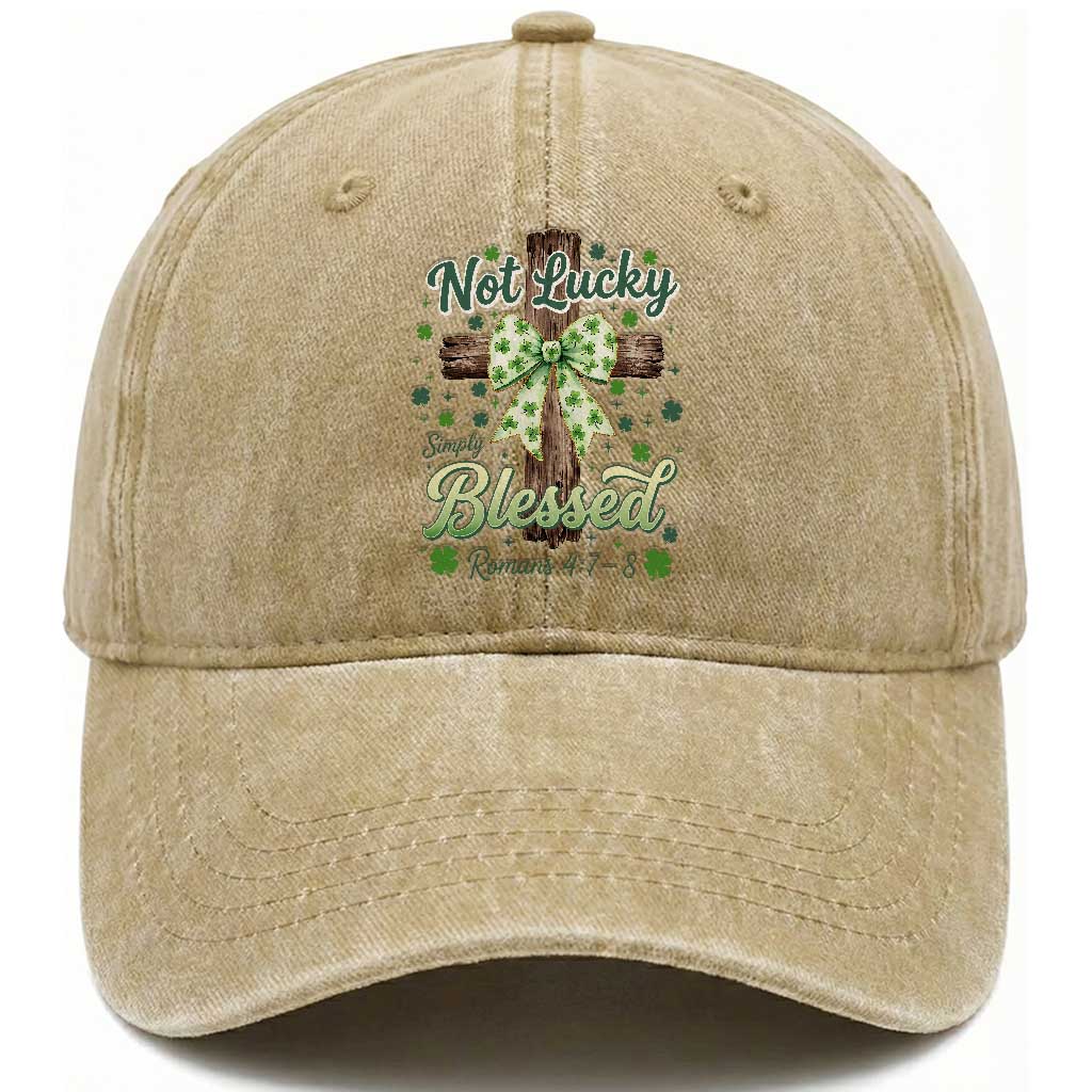 Shamrock Cross Irish St Patrick's Day Washed Cotton Baseball Cap Not Lucky Simply Blessed TS14 Washed Cap Universal Fit Khaki Print Your Wear