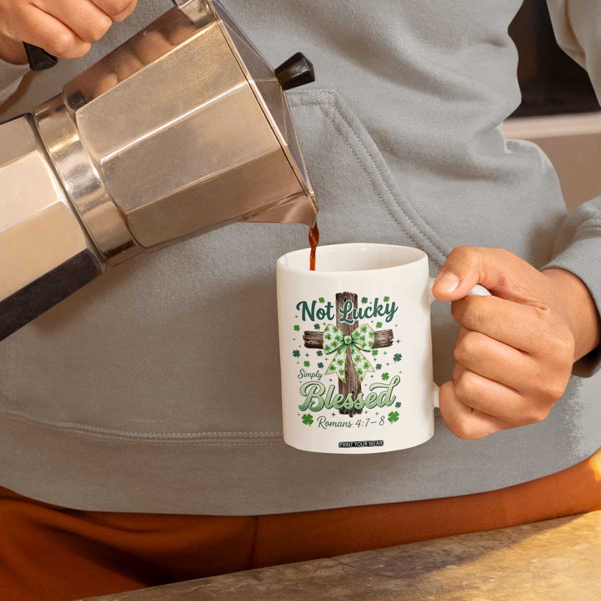 Shamrock Cross Irish St Patrick's Day Coffee Mug Not Lucky Simply Blessed TS14 Print Your Wear