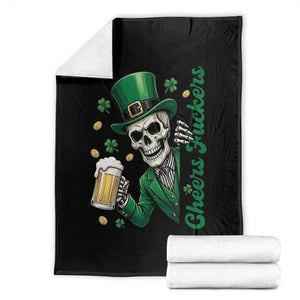 Cheers Fuckers St Patricks Day Throw Blanket Funny Skeleton Drinking Beer TS14 Black Print Your Wear