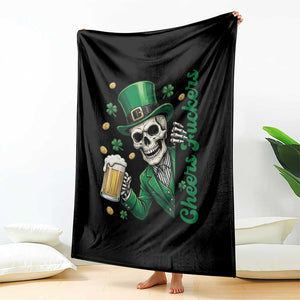 Cheers Fuckers St Patricks Day Throw Blanket Funny Skeleton Drinking Beer TS14 Print Your Wear