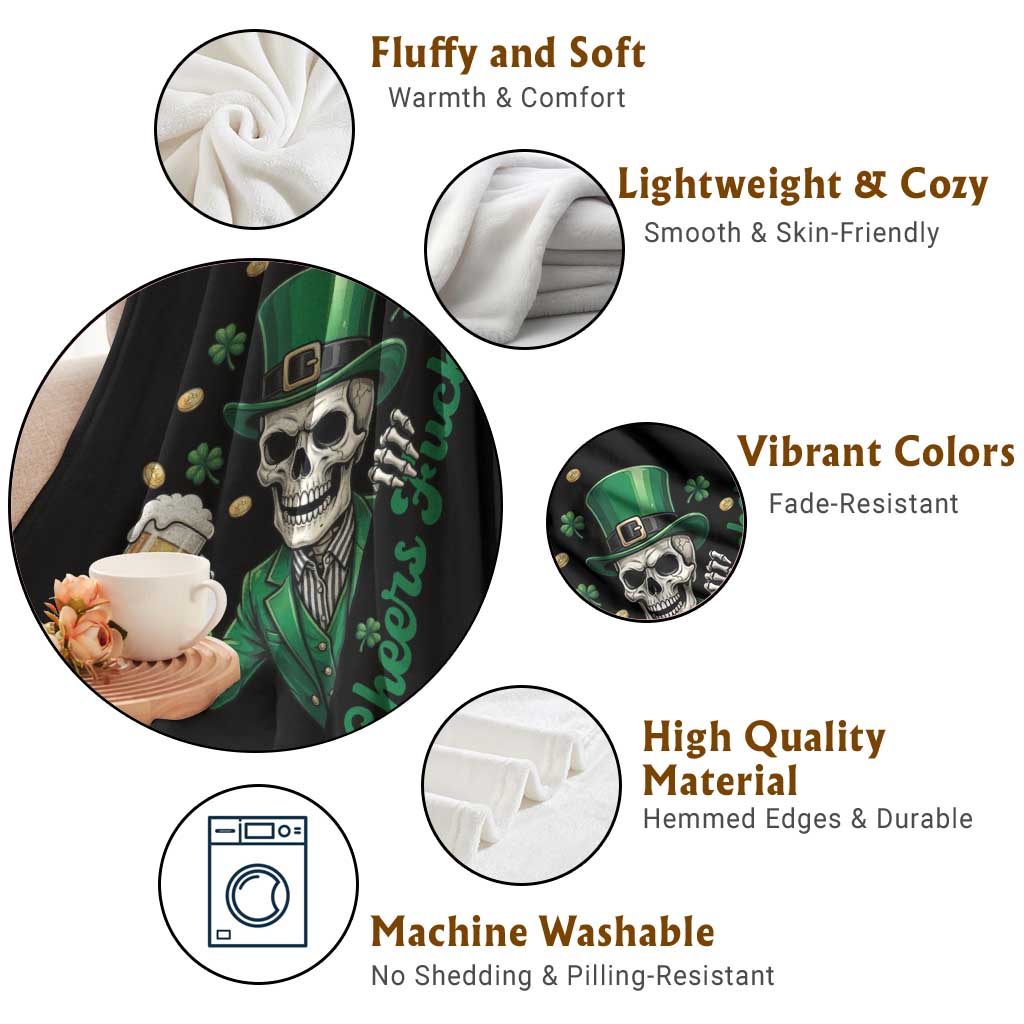 Cheers Fuckers St Patricks Day Throw Blanket Funny Skeleton Drinking Beer TS14 Print Your Wear