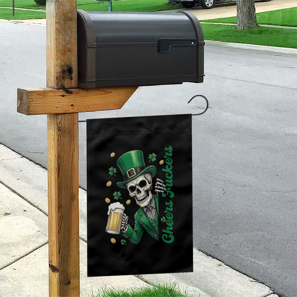 Cheers Fuckers St Patricks Day Garden Flag Funny Skeleton Drinking Beer TS14 Print Your Wear