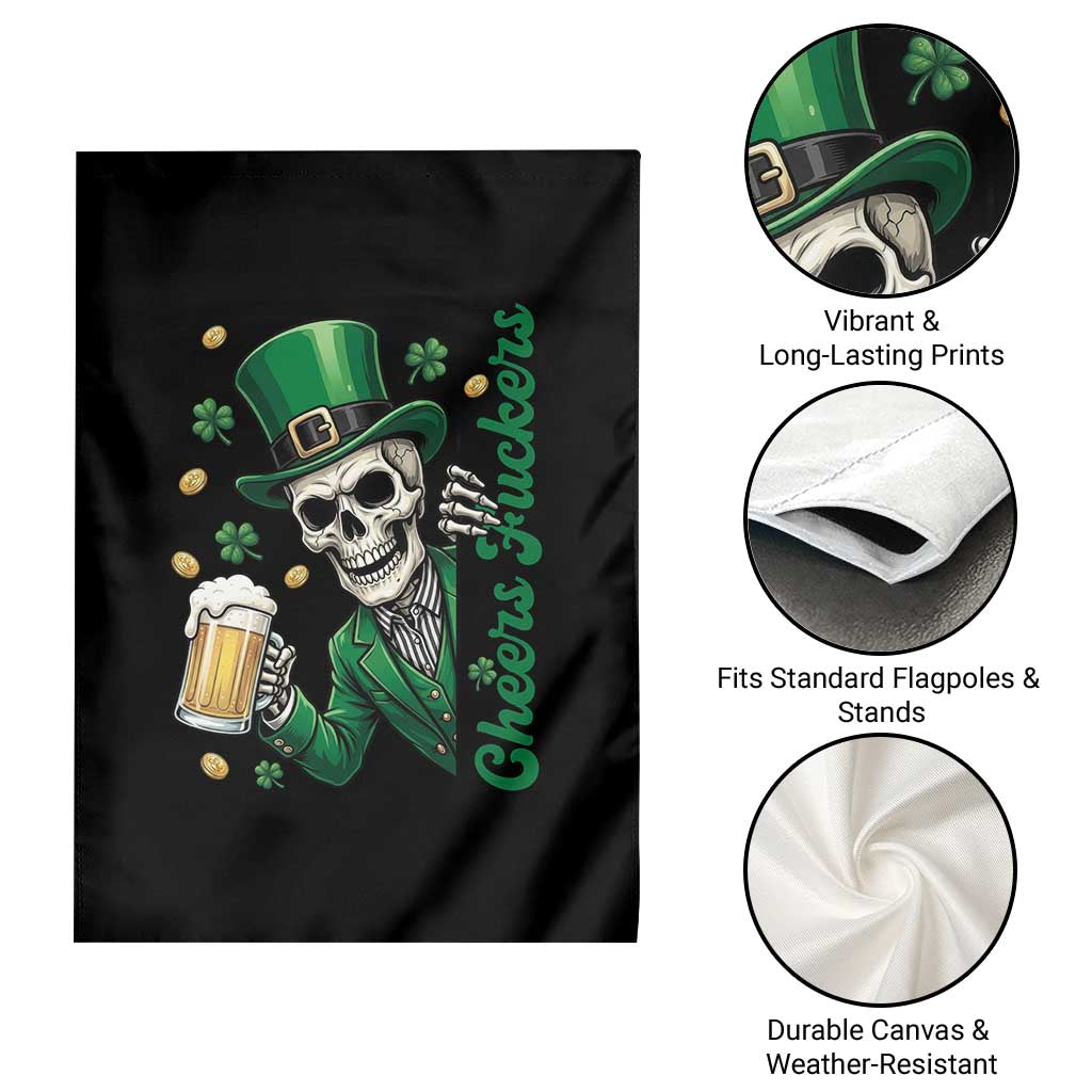 Cheers Fuckers St Patricks Day Garden Flag Funny Skeleton Drinking Beer TS14 Print Your Wear