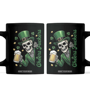 Cheers Fuckers St Patricks Day Coffee Mug Funny Skeleton Drinking Beer TS14 Black Print Your Wear