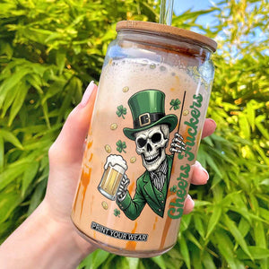 Cheers Fuckers St Patricks Day Glass Can Funny Skeleton Drinking Beer TS14 Black Print Your Wear