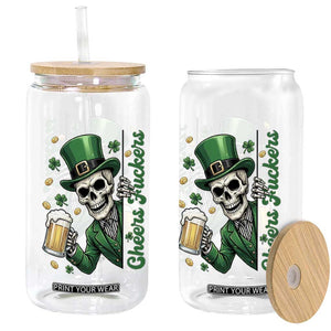 Cheers Fuckers St Patricks Day Glass Can Funny Skeleton Drinking Beer TS14 Print Your Wear