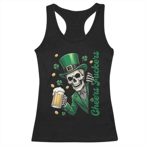 Cheers Fuckers St Patricks Day Racerback Tank Top Funny Skeleton Drinking Beer TS14 Black Print Your Wear