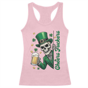 Cheers Fuckers St Patricks Day Racerback Tank Top Funny Skeleton Drinking Beer TS14 Light Pink Print Your Wear