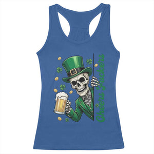 Cheers Fuckers St Patricks Day Racerback Tank Top Funny Skeleton Drinking Beer TS14 Royal Blue Print Your Wear