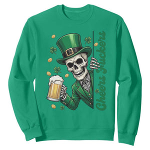 Cheers Fuckers St Patricks Day Sweatshirt Funny Skeleton Drinking Beer TS14 Irish Green Print Your Wear