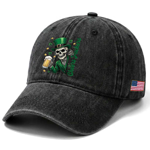 Cheers Fuckers St Patricks Day Washed Cotton Baseball Cap Funny Skeleton Drinking Beer TS14 Print Your Wear