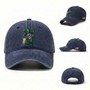 Cheers Fuckers St Patricks Day Washed Cotton Baseball Cap Funny Skeleton Drinking Beer TS14 Washed Cap Universal Fit Navy Print Your Wear