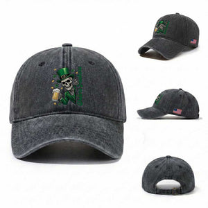 Cheers Fuckers St Patricks Day Washed Cotton Baseball Cap Funny Skeleton Drinking Beer TS14 Washed Cap Universal Fit Dark Gray Print Your Wear
