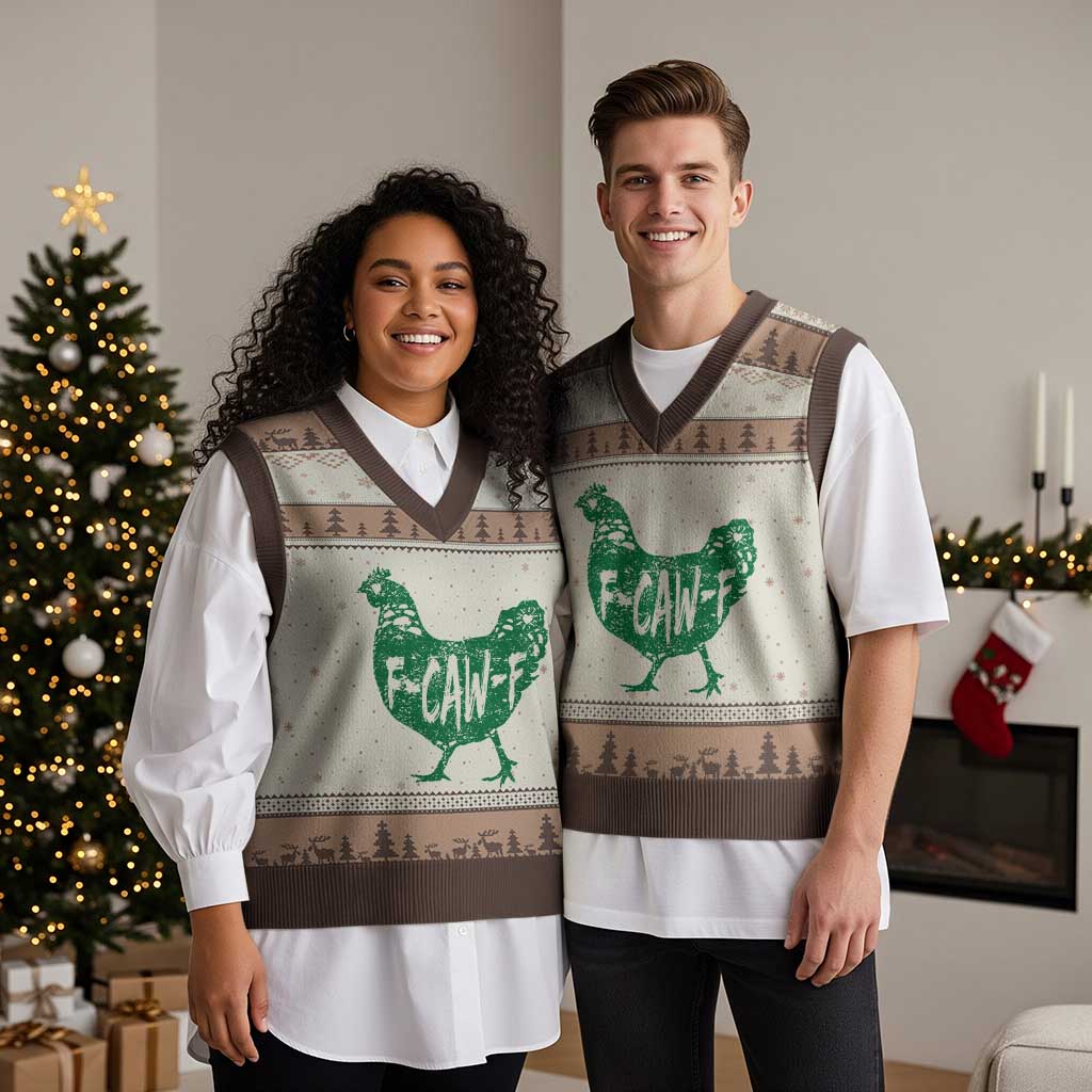 F Caw F Lucky Chicken V-Neck Knit Sweater Vest Funny St Patricks Day TS14 Mocha Mousse Print Your Wear