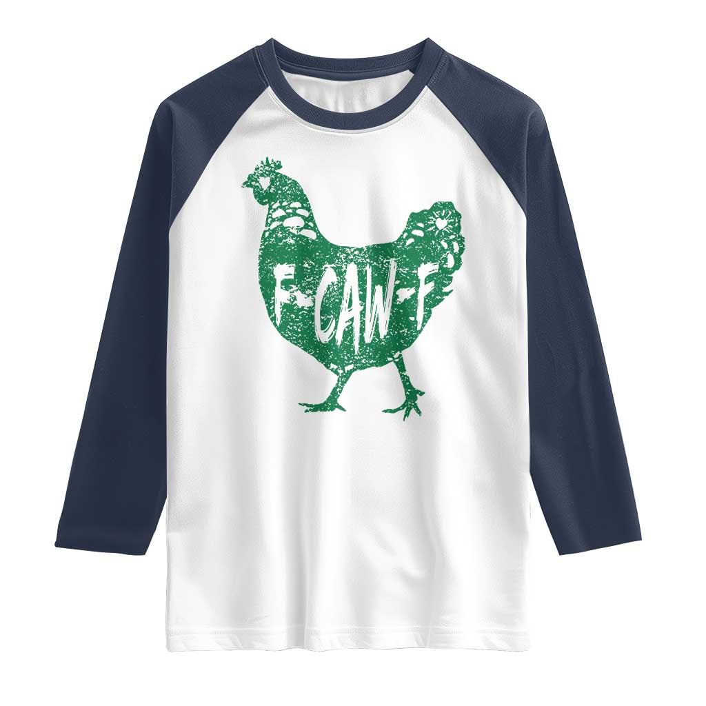 F Caw F Lucky Chicken Raglan Shirt Funny St Patricks Day TS14 White Navy Print Your Wear