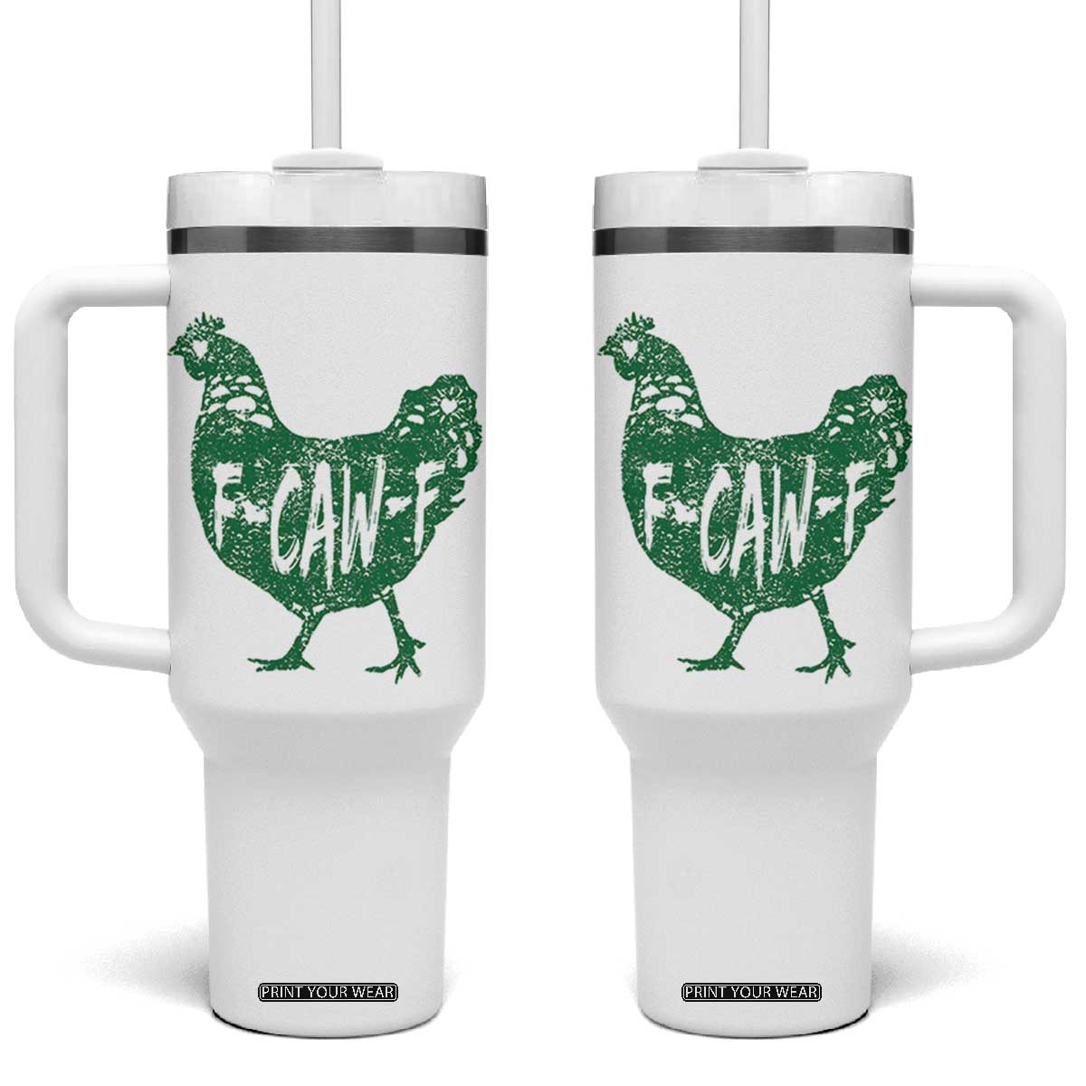 F Caw F Lucky Chicken Tumbler With Handle Funny St Patricks Day TS14 One Size: 40 oz White Print Your Wear