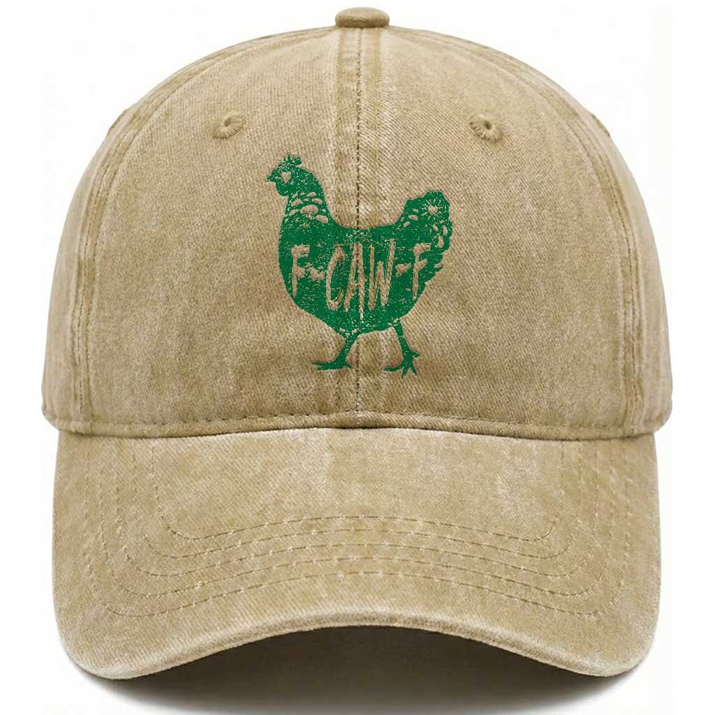 F Caw F Lucky Chicken Washed Cotton Baseball Cap Funny St Patricks Day TS14 Washed Cap Universal Fit Khaki Print Your Wear