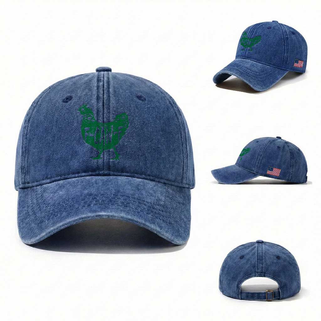 F Caw F Lucky Chicken Washed Cotton Baseball Cap Funny St Patricks Day TS14 Washed Cap Universal Fit Royal Blue Print Your Wear
