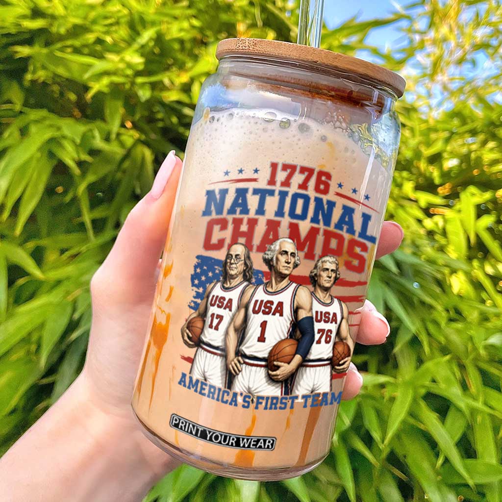 1776 National Champs Glass Can Patriotic Founding Fathers Basketball Undefeated America TS14 White Print Your Wear