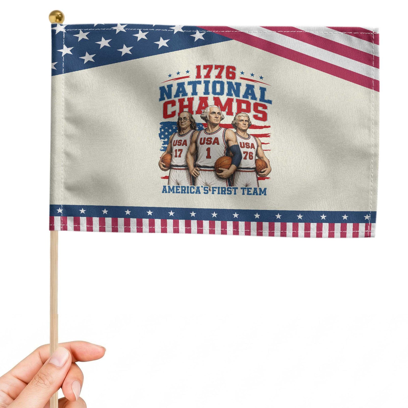 1776 National Champs Patriotic Handheld Flag Funny Founding Fathers Basketball Undefeated America TS14 Modern 8.2