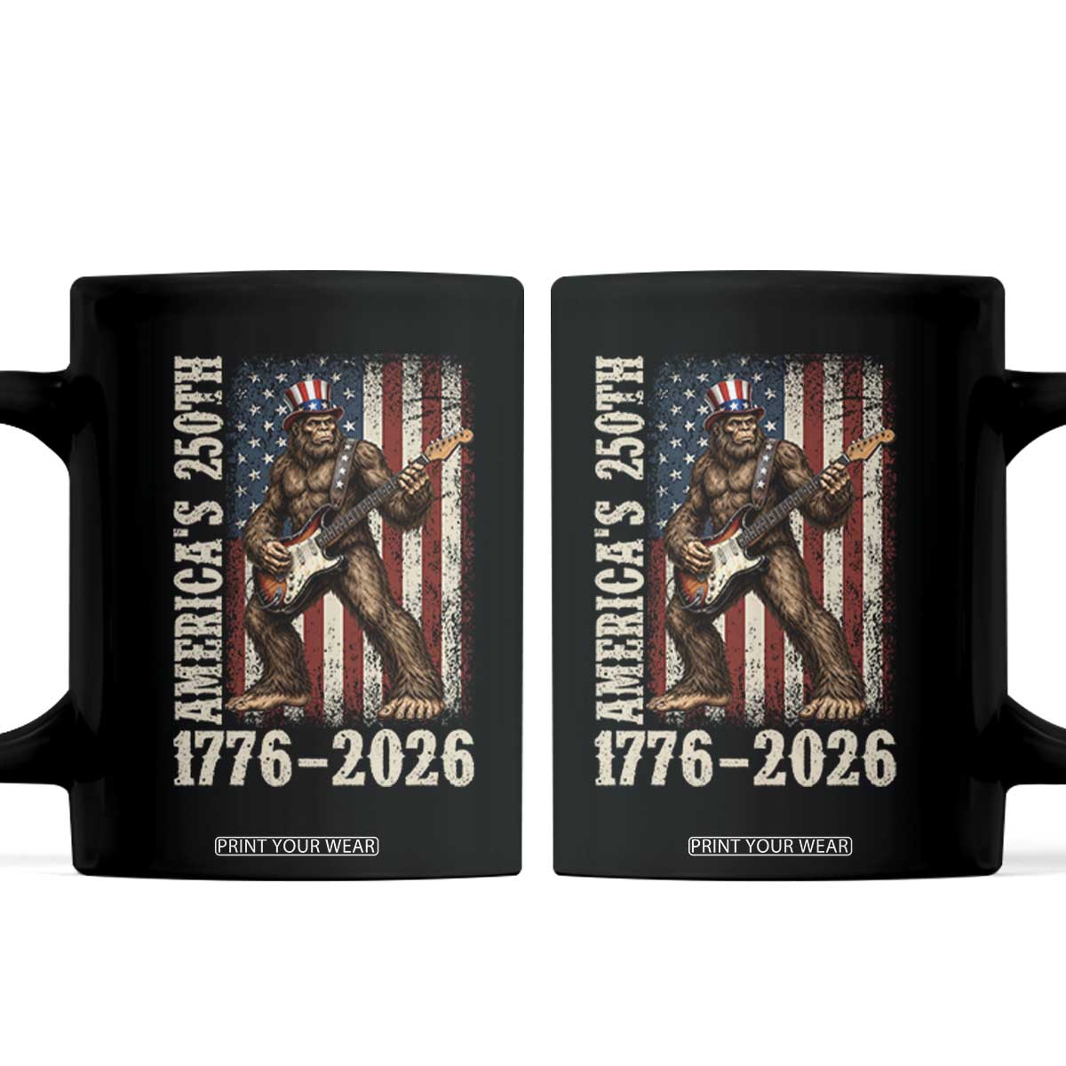 250 Years America Anniversary Coffee Mug Patriotic Bigfoot Playing Guitar 4th Of July TS14 Black Print Your Wear
