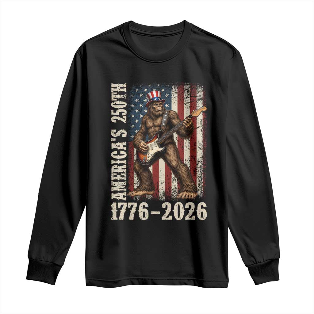250 Years America Anniversary Long Sleeve Shirt Patriotic Bigfoot Playing Guitar 4th Of July TS14 Black Print Your Wear