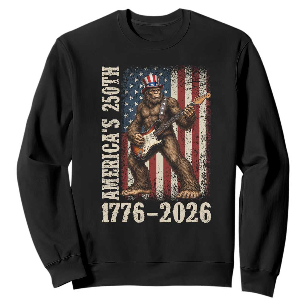 250 Years America Anniversary Sweatshirt Patriotic Bigfoot Playing Guitar 4th Of July TS14 Black Print Your Wear