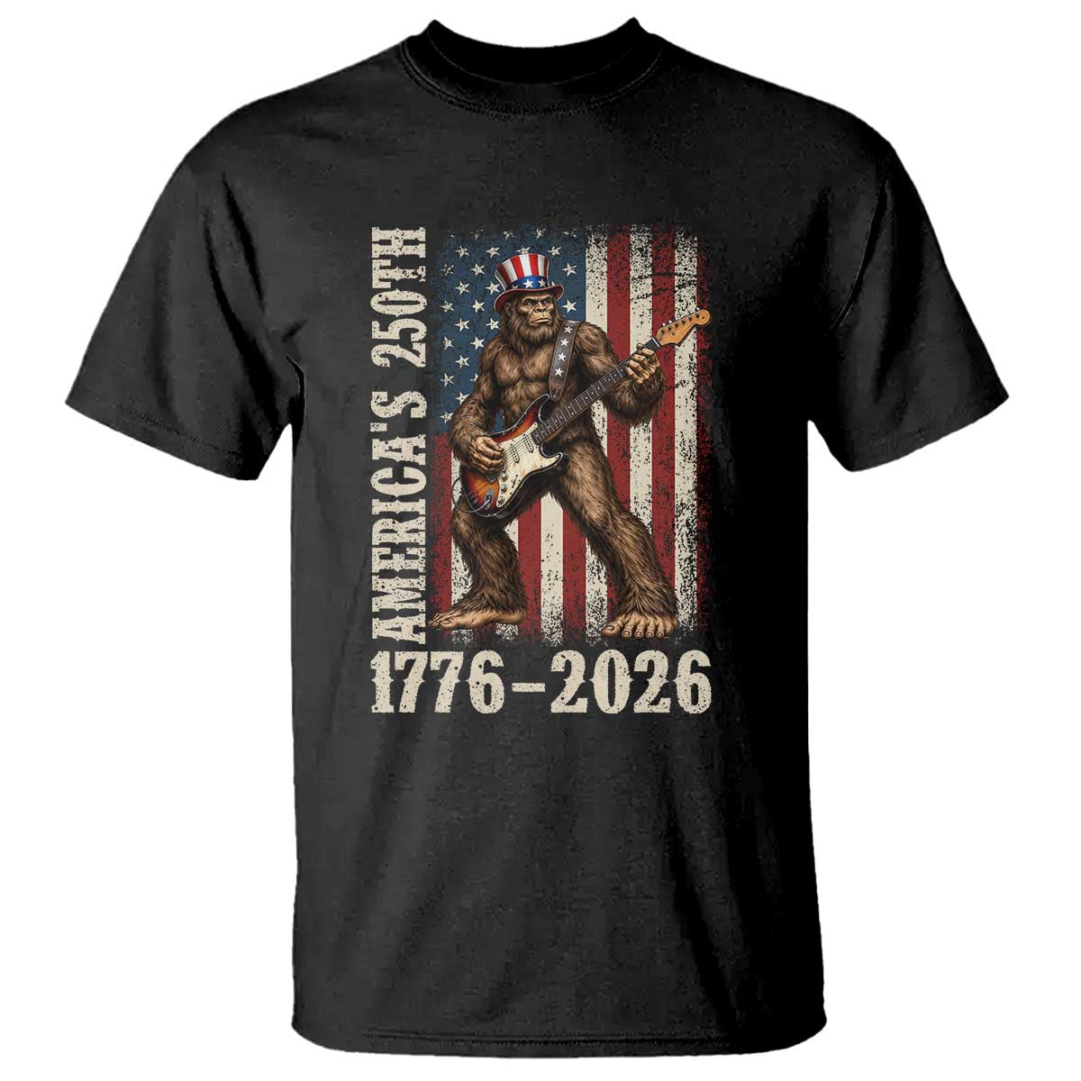250 Years America Anniversary T Shirt Patriotic Bigfoot Playing Guitar 4th Of July TS14 Black Print Your Wear
