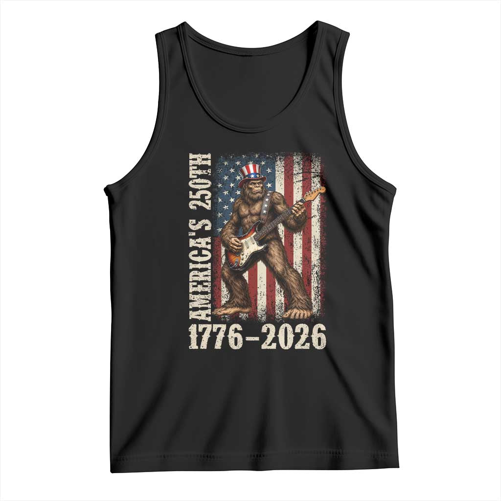 USA 250th Anniversary Tank Top Patriotic Bigfoot Playing Guitar 4th Of July TS14 Black Print Your Wear