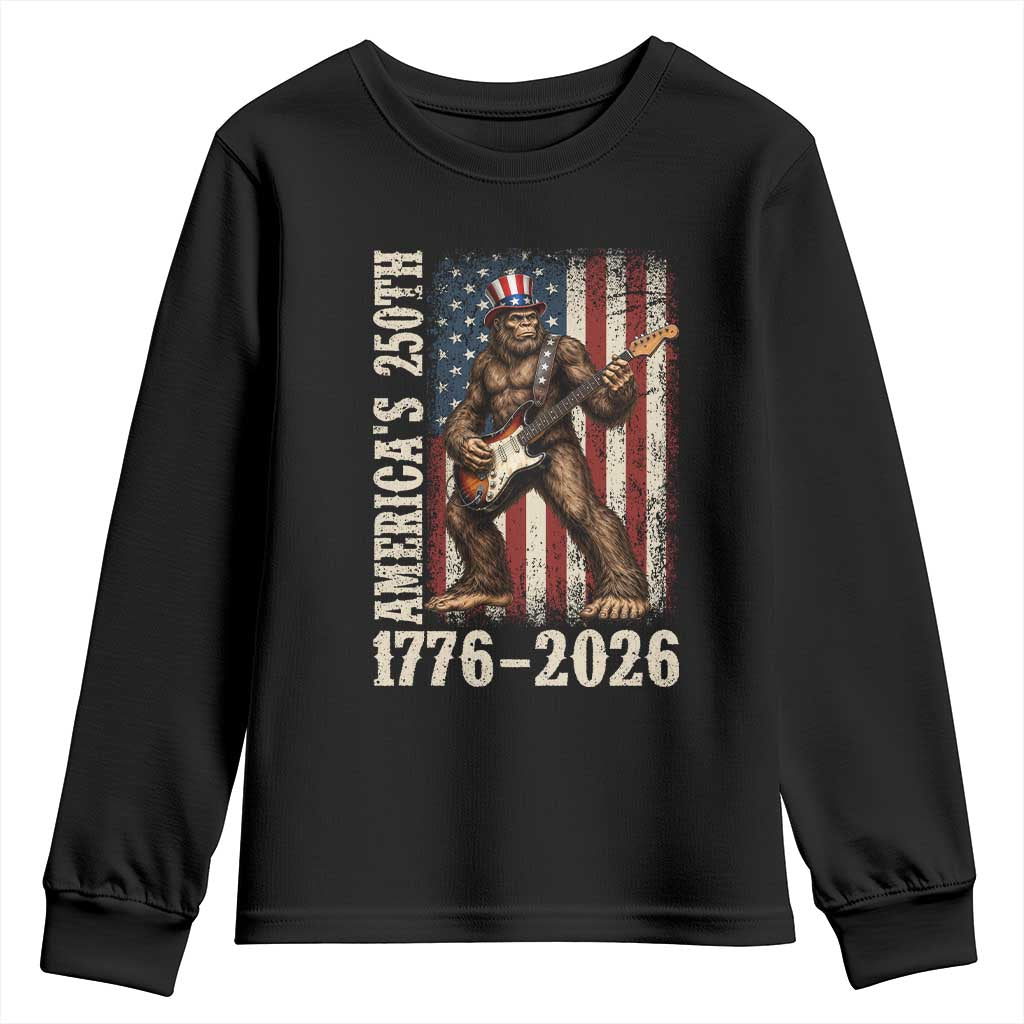 250 Years America Anniversary Youth Sweatshirt Patriotic Bigfoot Playing Guitar 4th Of July TS14 Black Print Your Wear