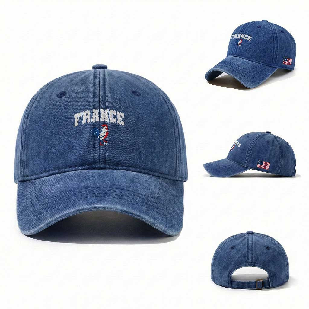 France Flag Gallic Rooster French National Pride Washed Cotton Baseball Cap TS14 Washed Cap Universal Fit Royal Blue Print Your Wear