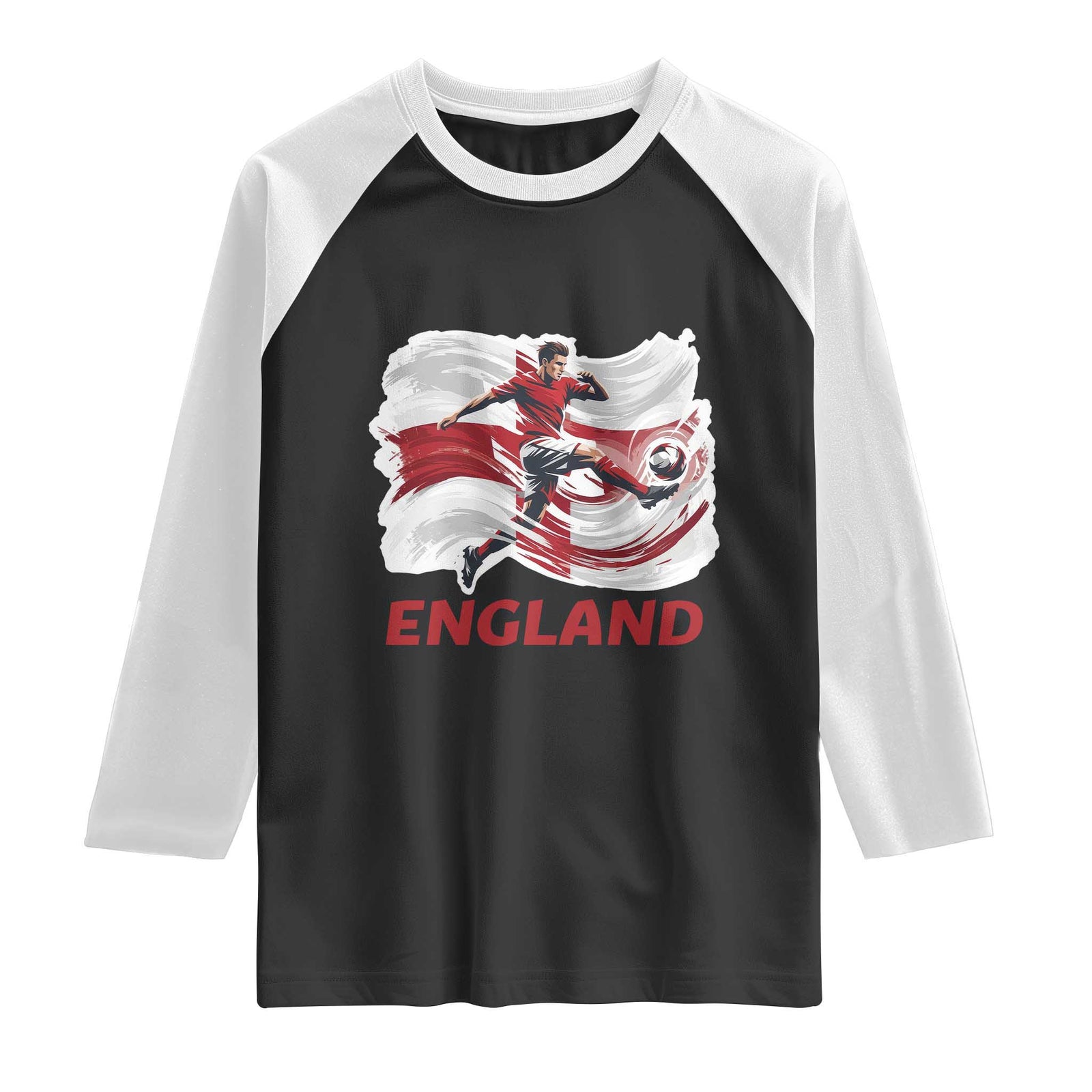 England Soccer Fan English Flag Raglan Shirt TS14 Black White Print Your Wear