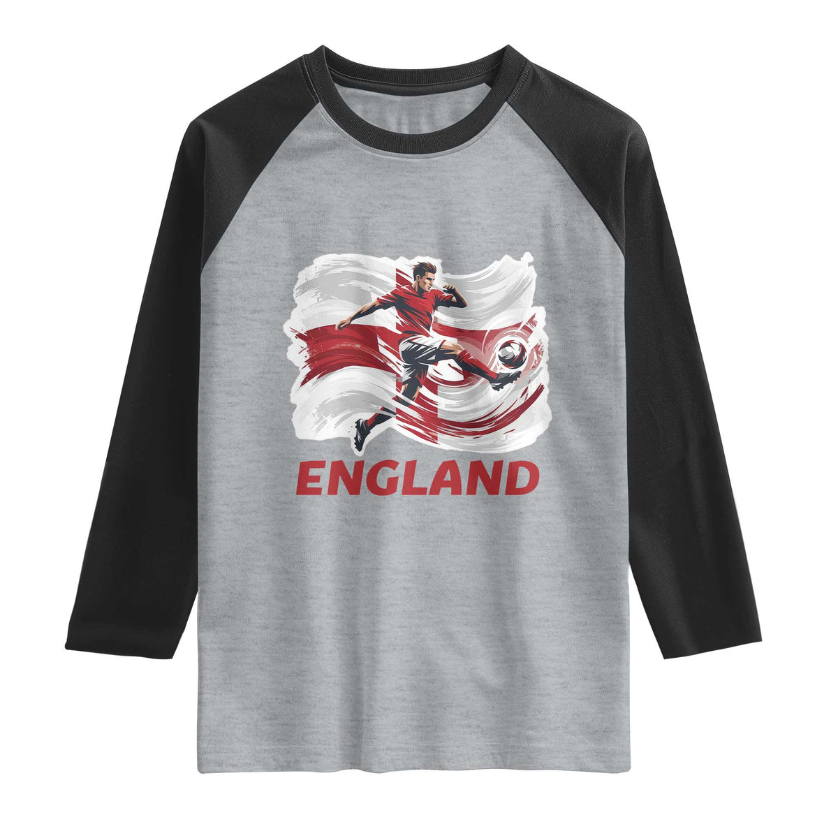 England Soccer Fan English Flag Raglan Shirt TS14 Heather Gray Black Print Your Wear